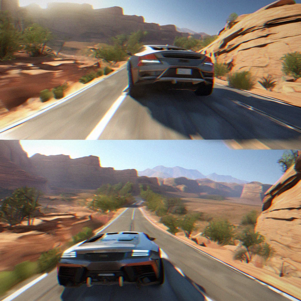 Vehicle performing sharp cornering maneuver on exposed ridge with tire spray visible and physics-accurate wheel slip markers